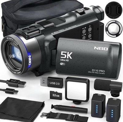 NBD 5K Video Camera Camcorder 48MP 16X for YouTube Vlogging with Mic Fill Light