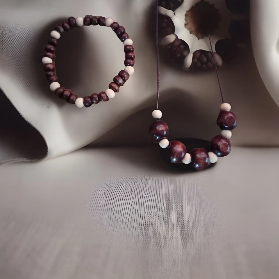 CONJUNTO COLLAR Y PULSERA DE MADERA ESTILO BOHEMIO - Imagen 1 de 2