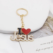 I Love Jesus Keyring – Enamel Gold Charm | Religious Faith Gift & Bag Accessory