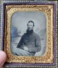 Civil War 1/6 Tintype Photo of a Union Soldier Steam Boat Backdrop