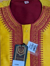 Kurta Punjabi Silk Intricate Embroidery Yellow Red Wedding Festive Party Wear 40