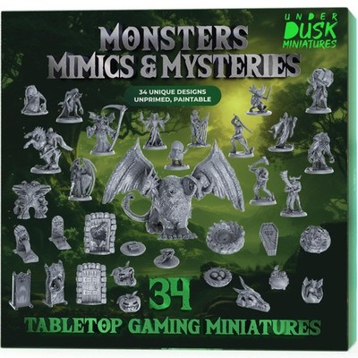 Underdusk Monsters, Mimics & Mysteries: 34pc DND Miniatures for Dungeon Maste...