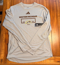 NWT $48 Men's M Adidas Western Michigan University LS Grey Athletic Shirt, NICE!
