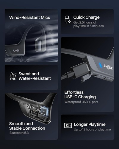 SHOKZ OpenRun Pro 2 - Bone Conduction Wireless Sports Headphones - Black - Picture 7 of 11