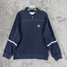 Sergio Tacchini Mens Navy Blue Full Zip Track Jacket Mock Neck Size L RN161649