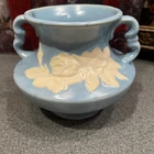 Vintage Weller Pottery Blue Cameo Rose Double Handled Vase, Planter, Urn