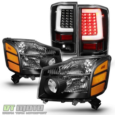 Black For 2004-2015 Titan Headlights Headlamps+LED Light Tube Tail Lights Lamps
