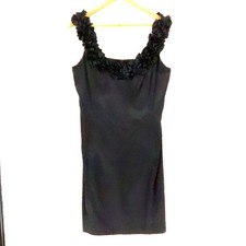 Roulette Floral Rosette Satin Cocktail Dress Size 10 Black LBD Wedding Guest Y2K