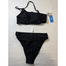 CUPSHE Black One Shoulder Bikini Swimsuit Set High Waisted Bottoms Size M