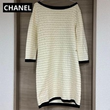 CHANEL Dress Size 42 Long Sleeve Cashmere Blend Pile Fabric Coco Button