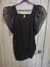 Nova Fashion Puff Sleeve Black Dress L