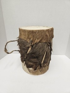 Vintage Animal Fur Hide Drum 7 inch diameter 10 inches tall
