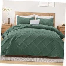 King Quilt Set- Green Quilts Bedding Set with 2 Pillow Shams, Modern King