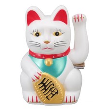 Maneki Neko Lucky Beckoning Cat Statue with Waving Arm for Home Decor Fengshui