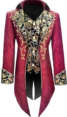 Men's Steampunk Vintage Tailcoat Jacket Gothic Victorian Frock Uniform Size M