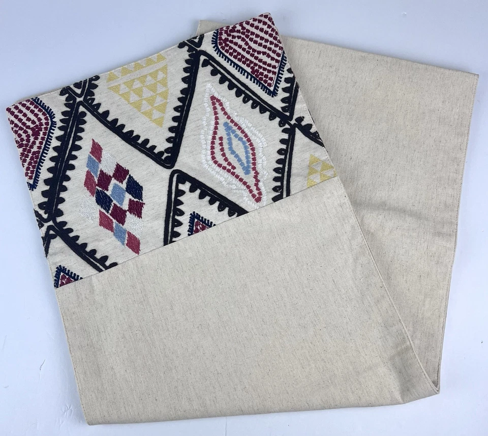 Threshold Embroidered Table Runner Cream Brown Red Boho 14 in. x 72 in. - Image 3 of 4