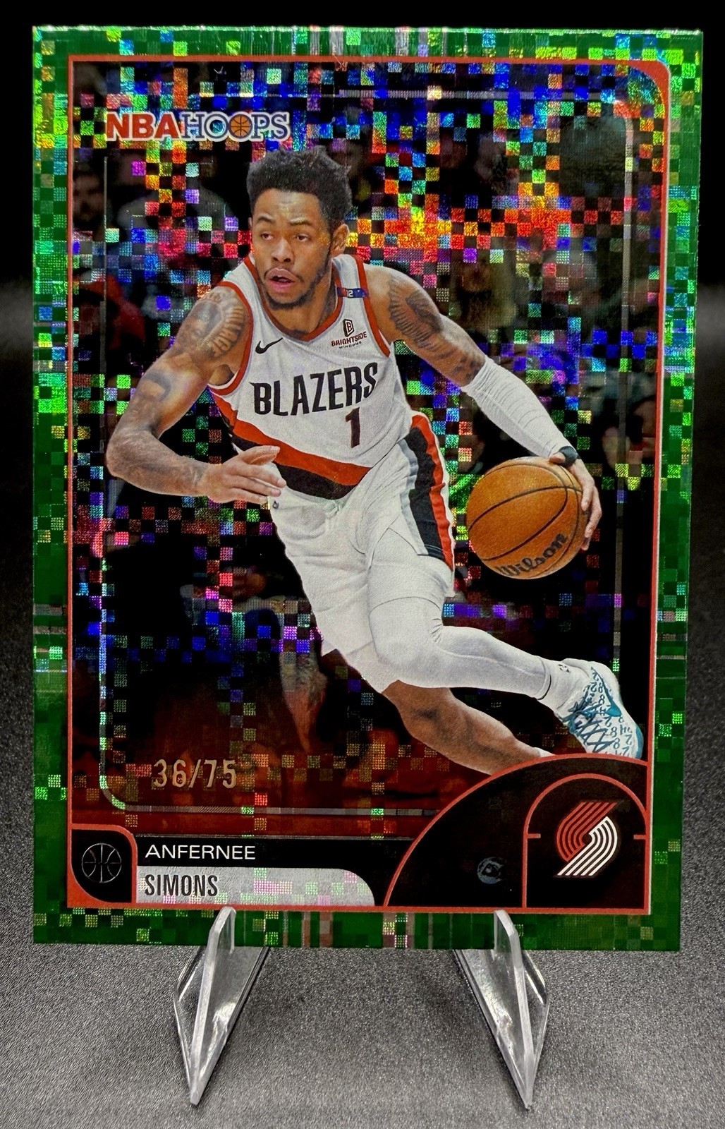 2025-26 Topps NBA Hoops Anfernee Simons Green Pixel Burst /75 #95 Blazers