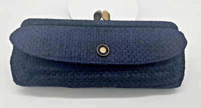 BOBBIE JEROME VINTAGE 1950s Midnight Blue Woven Fabric Evening Bag Clutch