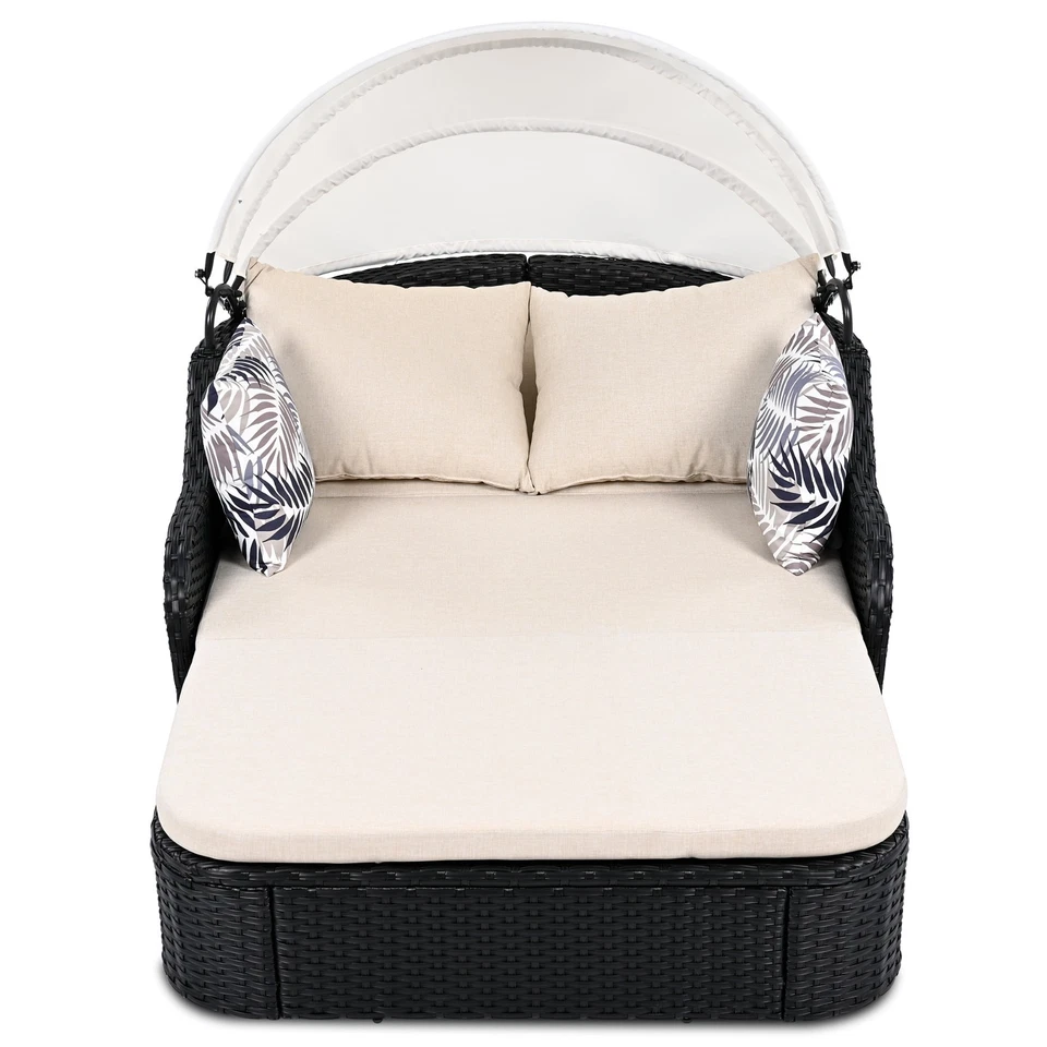 Patio Daybed Sunbed Sofa Outdoor Conversation Set Yard Adjustable Canopy Cushion - Image 4 of 4