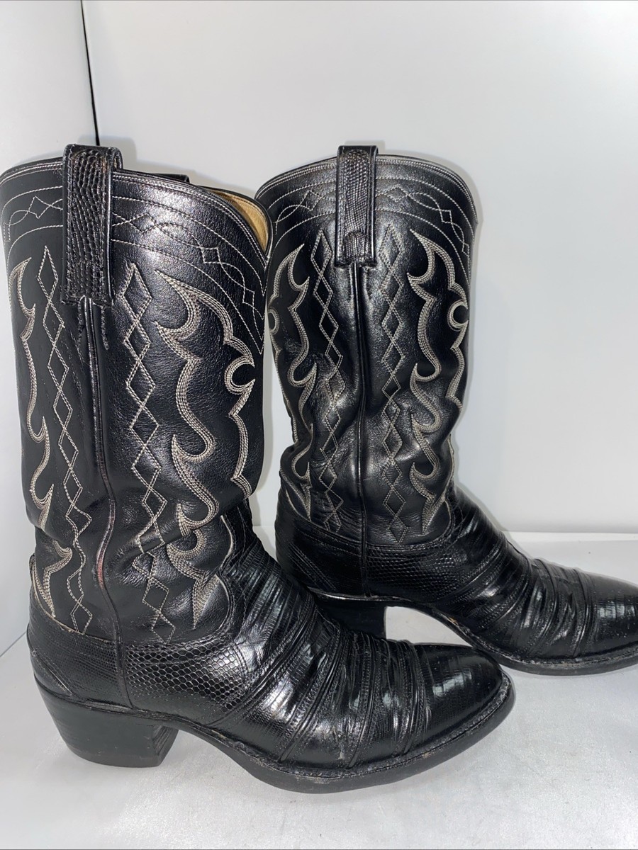 GOOD Used- Dan Post Black Lizard Leather Cowboy Boots Size 8 