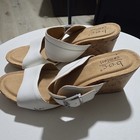 b.o.c. Women's Comfort Strappy Wedge Open Toe Buckle Sandals White Tan 8 — photo 2