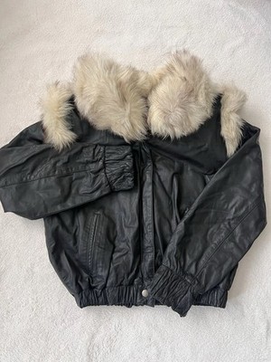 Vintage Marco Morani Women s Black Bomber Jacket S Faux Fur Trim Zip Lined