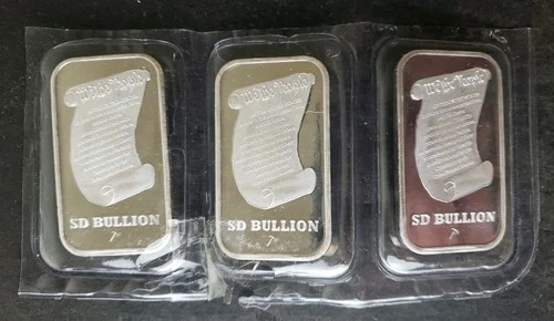 Three SilverTowne SD Bullion 1oz Silver Constitution/Liberty Bell Bars
