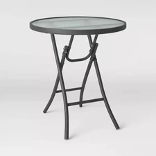 Folding Round Patio Accent Table - Clear - Black Frame
