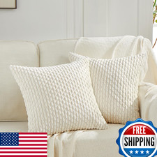 Fancy Homi Lot de 2 taies d'oreiller en velours côtelé blanc crème 20x20" pour canapé-lit