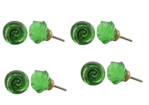 Glass Rose Vintage Cabinet Knobs Color Green For Home Decor Pack Of 8 - Picture 1 of 4
