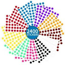 1/2 Inch Circle Sticker Labels, 2400 Dots, Adhesive and Writable. Color Coding L