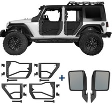 Hooke Road Tube Half 4 Door Wblack Shade Skid 2x Side Mirror Fit 07-18 Jeep Jk
