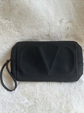 Valentino Beauty Black Toiletry Bag "V" Logo  Studded Zipper Big Black Pouch