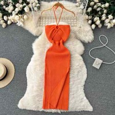 Sexy Package Hip Split Knitted Summer Dress Women Party Dress Streetwear Outfits