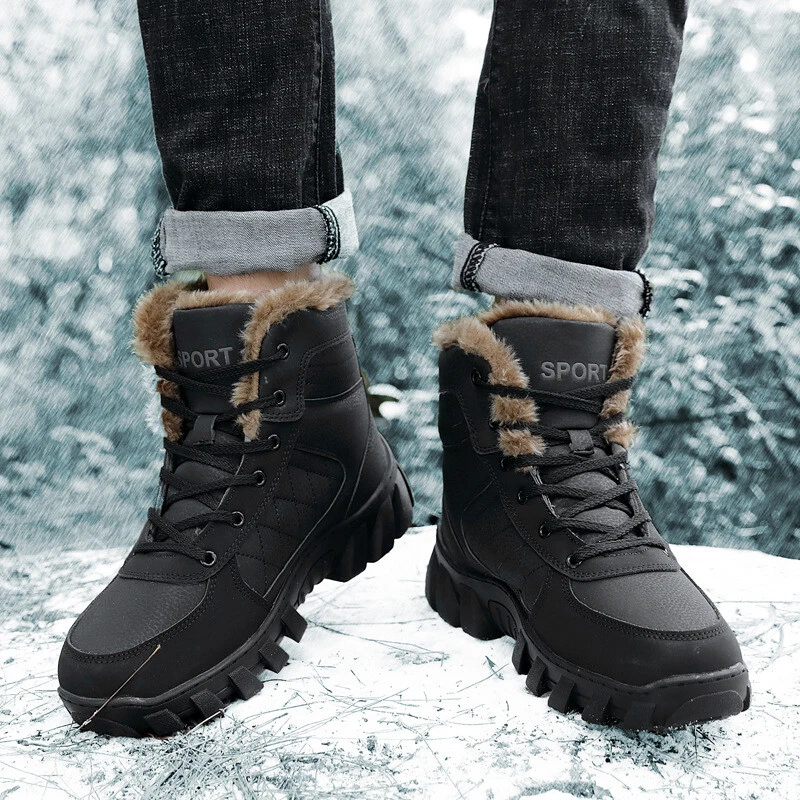 Mens Winter Warm Plus Velvet Snow Boots Casual Outdoor Training Hiking Shoes
