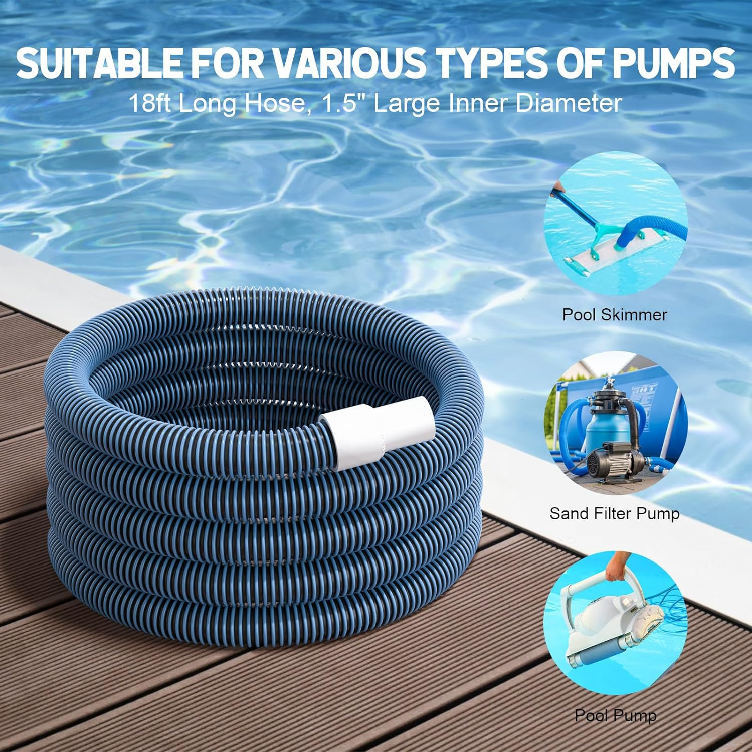 Pool Vacuum Hose Above/In Ground Manual Heavy Duty Swimming Pool Hose with Swive