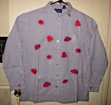 Red Hat Society Shirt MEDIUM-Petite Oxford Purple White Striped Willow Ridge NEW