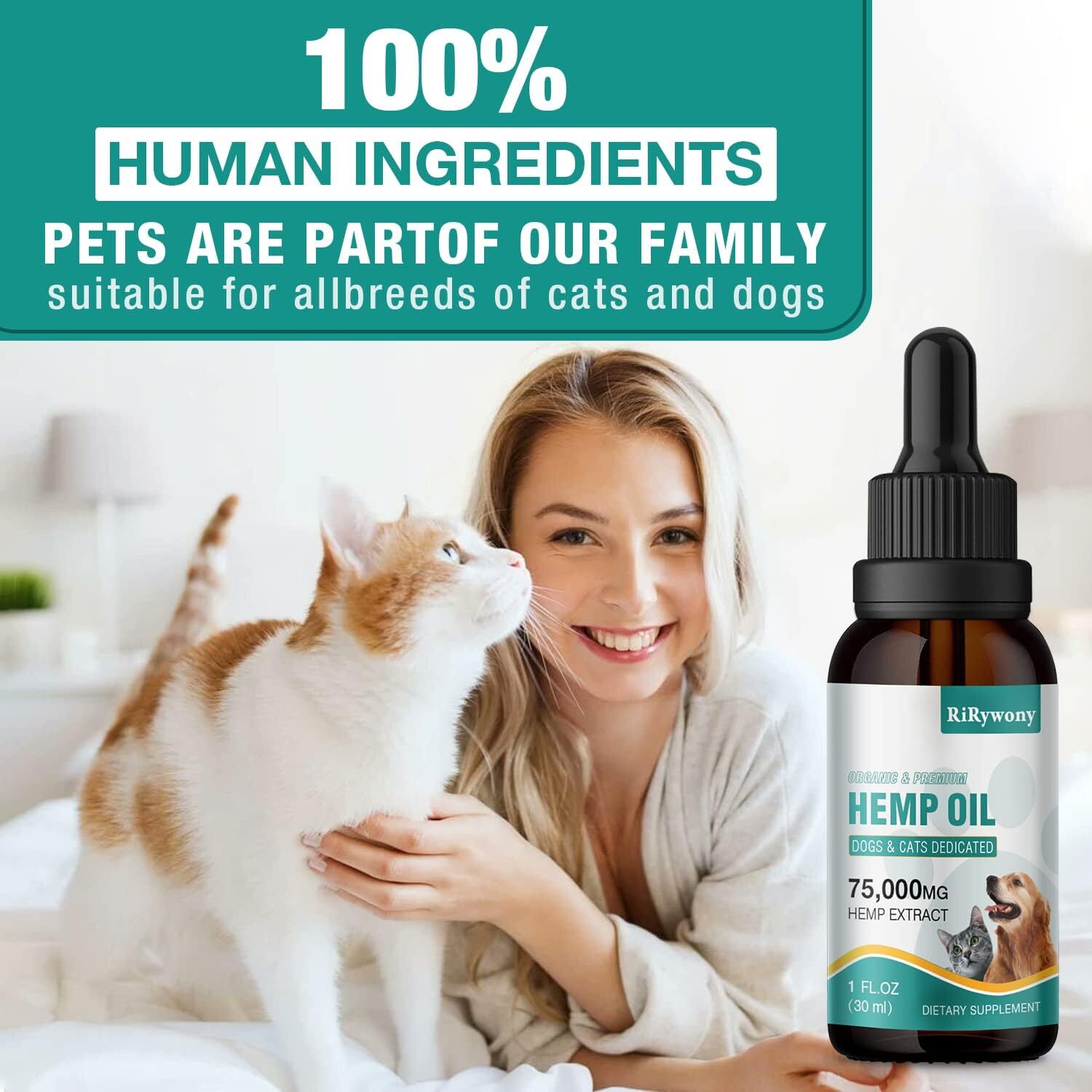 RiRywony Hemp Oil for Dogs Cats Pure Hemp Drops for Pets Arthritis