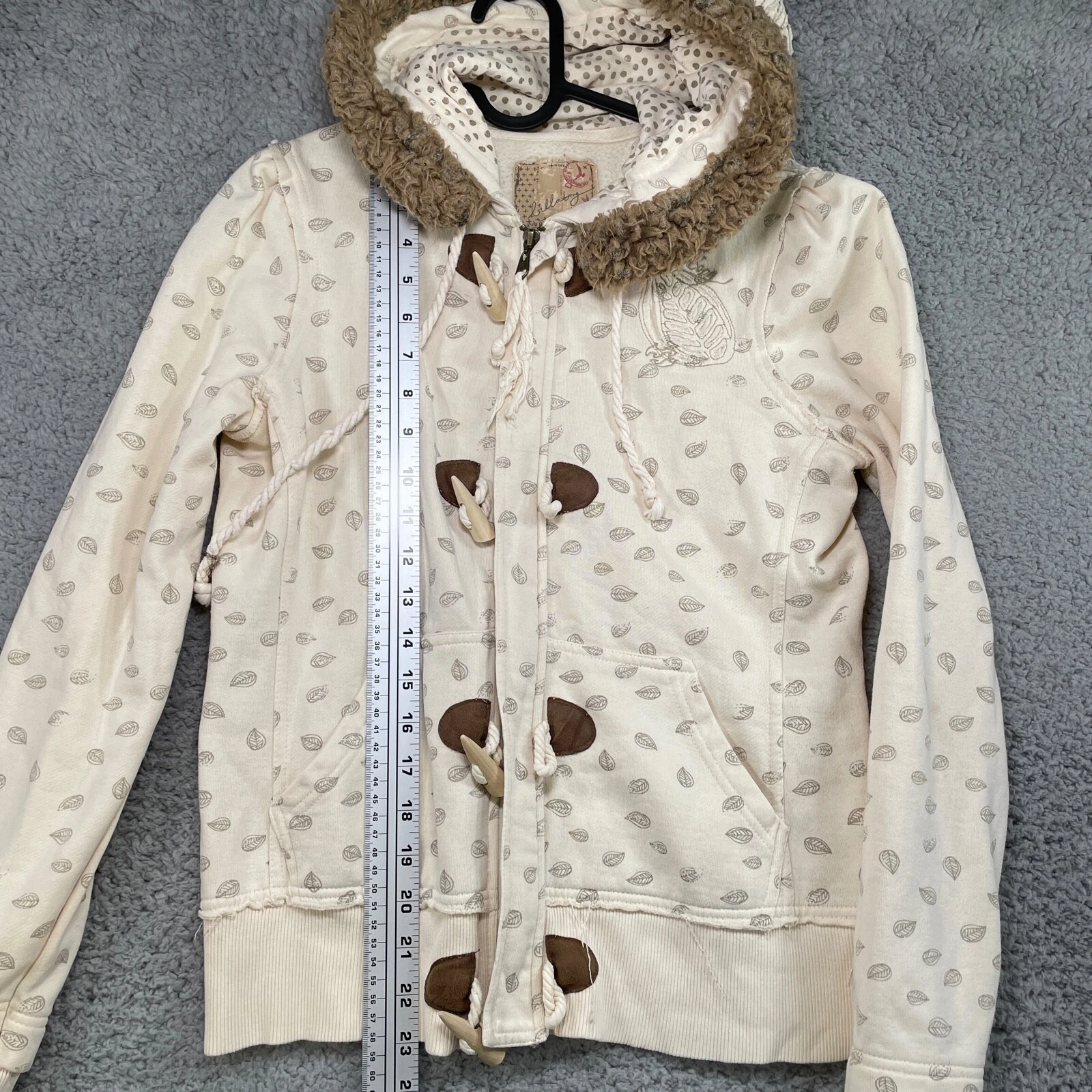 OFF WHITE Felpa donna Billabong junior pelliccia cappuccio zip bottoni davanti taglia media