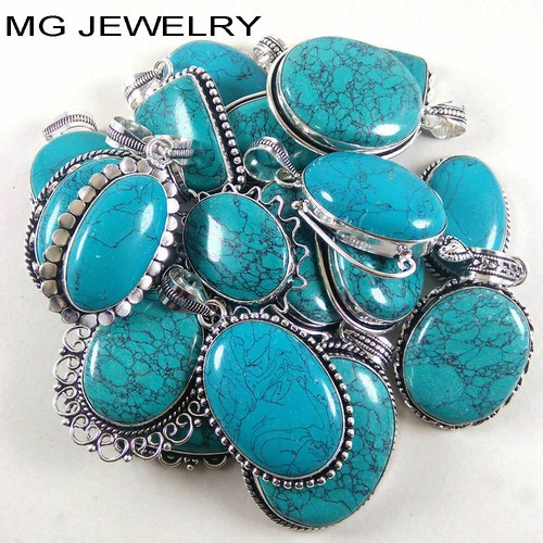 Green Turquoise Gemstone 925 sterling silver overlay wholesale lot pendants  - Picture 1 of 1