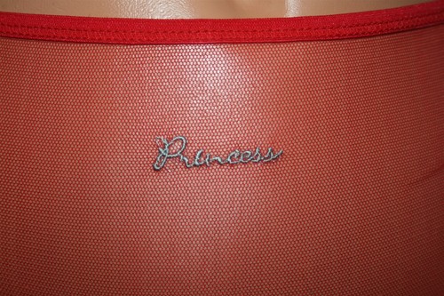 Sheer Red Brief Hi-Cut With Princess In Gray On The Front Size L - Picture 2 of 3