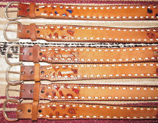 Vintage Western C M Buckstitch Inlay Leather Belts 6 pc Size 22 NEW