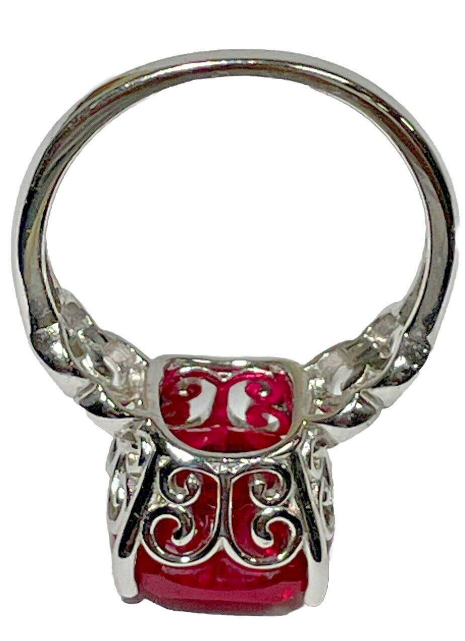 Cushion Cut Simulated Ruby Solitaire Halo Ring 92… - image 7