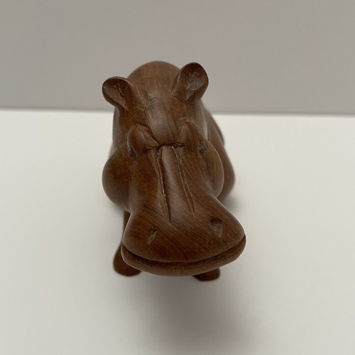 Vintage Hippo Hippopotamus Hand Carved Wooden Sculpture Ornament Figurine Animal - Picture 4 of 9