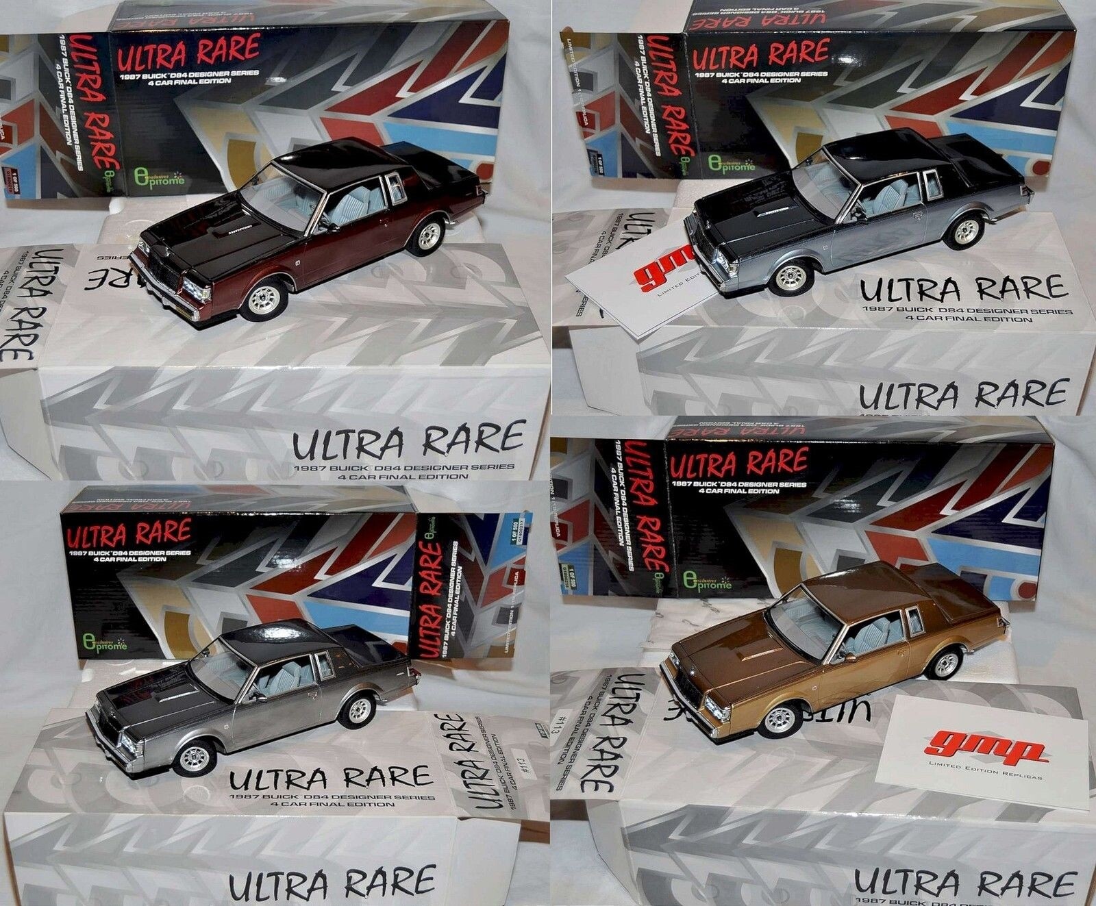 NEW Complete 4 Car Set GMP 1/18 ULTRA RARE 1987 Buick Regal T-Type D84 Blue/red