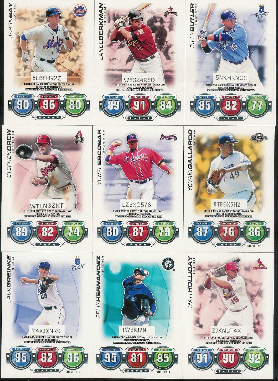 2010 TOPPS SERIES 2 BASEBALL ATTAX CODE CARDS COMPLETE INSERT SET (27