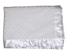Carters Solid White Minky Dot Baby Blanket Plain Satin Black Trim Security Lovey