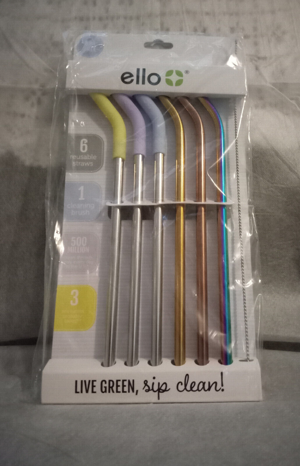 Ello 6pk Stainless Reusable Straws Silicone Tip and Cleaning Brush for sale  online