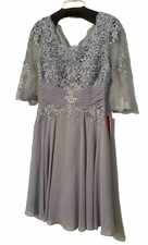 NWT JJ  s House Beautiful Chiffon Lace Mother of Bride Dress Sz 12 Soft Gray  92