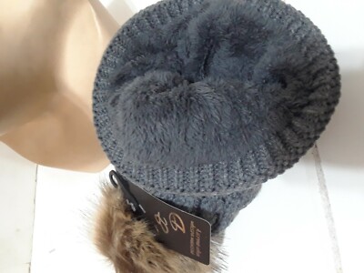 Solid Gray Fur Lining Braided Warm Ski Winter Beanie Hat  display picture 1